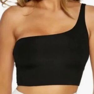 NWOT Naked Wardrobe Black Ribbed One Shoulder Crop Top